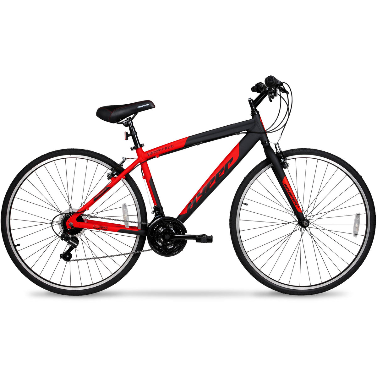 Men s 700c SpinFit Light Steel Frame Hybrid Bike 21 speed Drivetrain Black Red