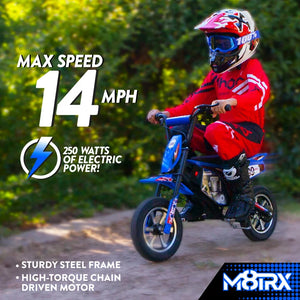 Kid's Off-Road 24V Electric-Powered Dirt Bike, 14 MPH Top Speed, Ages 8+, Blue