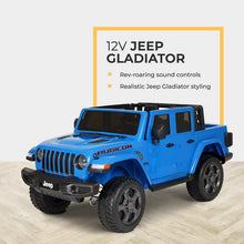 Load image into Gallery viewer, 12V Jeep Gladiator Ride-On Truck Battery-Powered Vehicle w/ Sound Effects, Blue, Ages 3+
