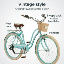 Load image into Gallery viewer, Women&#39;s 26&quot; Vintage-Style Cabo Cruiser Bike Comfort Ride, 7-Speed, Light Blue
