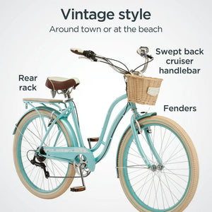 Women's 26" Vintage-Style Cabo Cruiser Bike Comfort Ride, 7-Speed, Light Blue