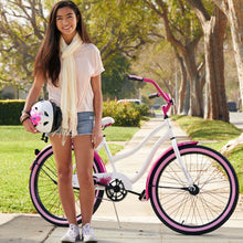 Load image into Gallery viewer, Girl&#39;s Fairmont Cruiser Bike 24&quot; Perfect Fit Steel Frame, White and Pink
