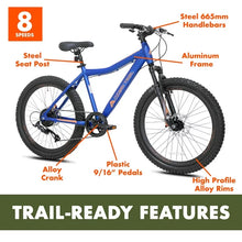 Load image into Gallery viewer, 24&quot; Ozark Trail Mountain Pro Off Road Trail Bike 8-Speed Bicycle, Blue
