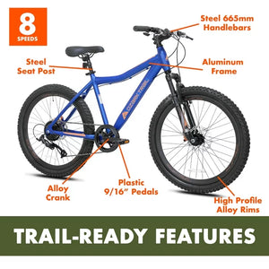 24" Ozark Trail Mountain Pro Off Road Trail Bike 8-Speed Bicycle, Blue