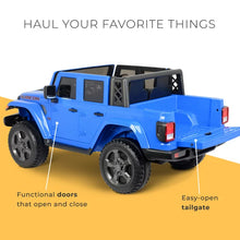 Load image into Gallery viewer, 12V Jeep Gladiator Ride-On Truck Battery-Powered Vehicle w/ Sound Effects, Blue, Ages 3+
