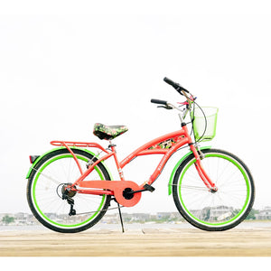 Girl's 24" Margaritaville Cruiser Bike Perfect Fit Frame Comfort Ride, Coral Red