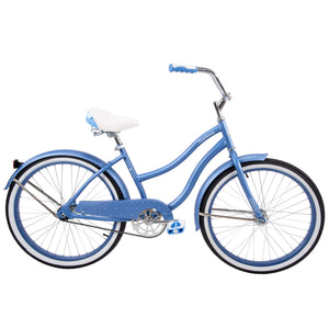 Girl's Beach Cruiser Bike 24" Perfect Fit Steel Frame Comfort Ride, Periwinkle Blue