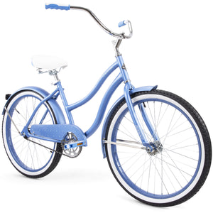Girl's Beach Cruiser Bike 24" Perfect Fit Steel Frame Comfort Ride, Periwinkle Blue
