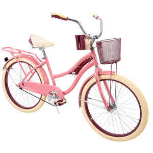 Girl's Classic Cruiser Bike 24" Perfect Fit Steel Frame Comfort Ride, Pink