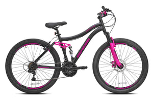 26" Genesis Maeve Mountain Pro Bike Off Road Trail Tires 21-Speed Bicycle, Black