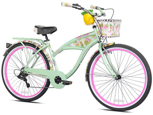 Women's Margaritaville Cruiser Bike 26" Perfect Fit Frame Comfort Ride, Pastel Green
