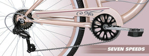 Women's Bayside Beach Cruiser Bike 26" Perfect Fit Frame, 7-Speed, Rose Gold