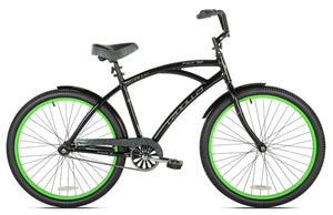 26" Men's La Jolla Beach Cruiser Bike Comfy Frame, Single Speed, Black & Green