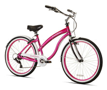 Load image into Gallery viewer, 26&quot; Women&#39;s Beach Cruiser Bike Aluminum Frame Comfy Ride, 7-Speed, Magenta
