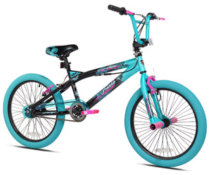 20" Trouble BMX Bike w/ Front Pegs, Cool Aqua Graphics, Rider Height 4'2"+